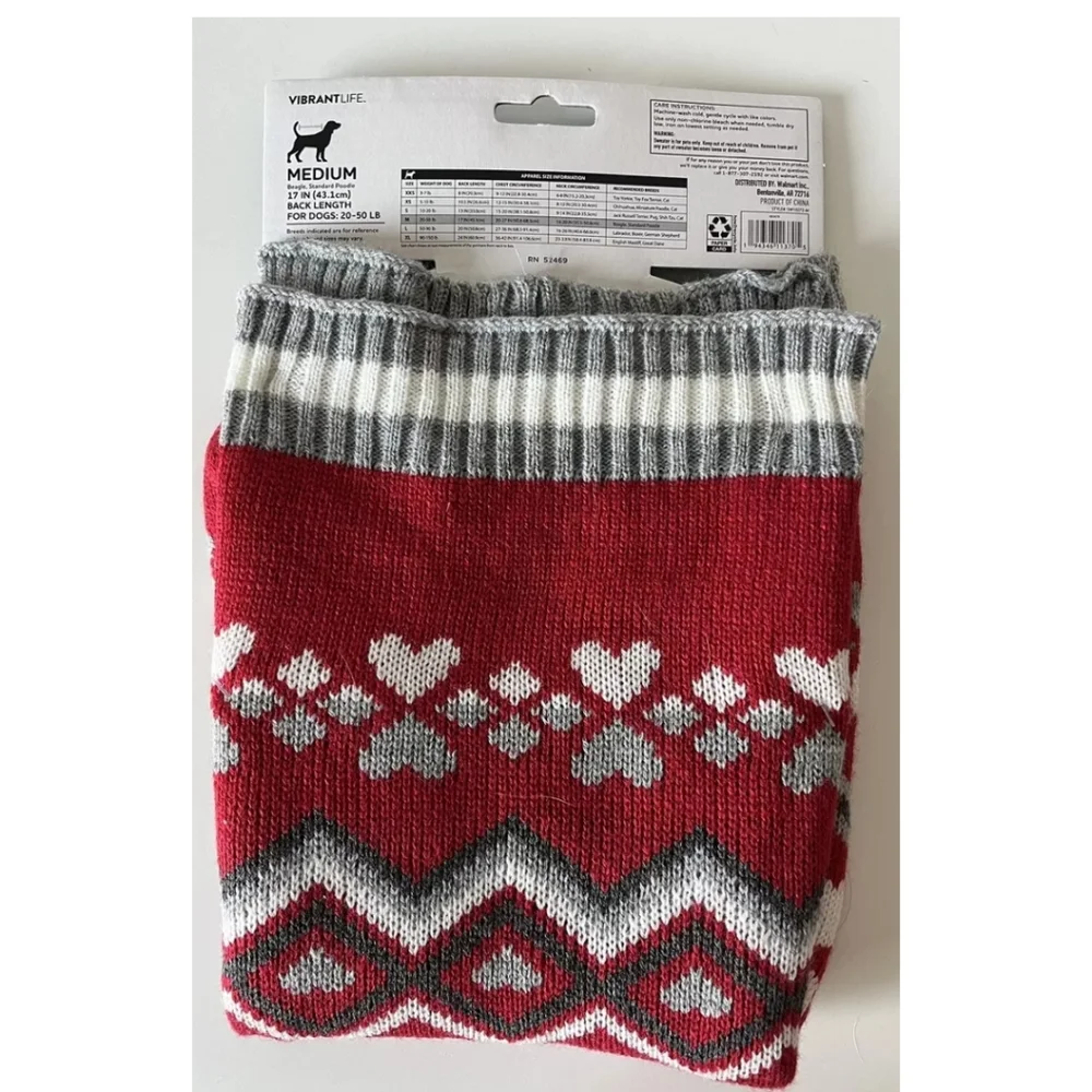 Spoiled Pooch Dog Sweater Animal Graphic Print Hearts Stripe Size Medium Cozy